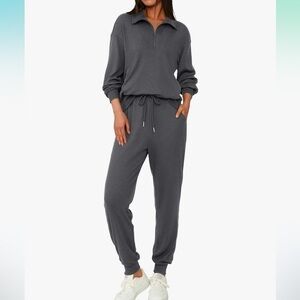Women's Gray Ribbed Tracksuit sz M EUC